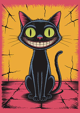 Grinning Black Cat Illustration