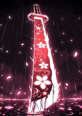 Glowing Sword with Cherry Blossoms