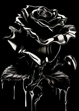 Monochrome Rose with Dripping Paint