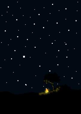 Pixel Art Night Sky Campfire