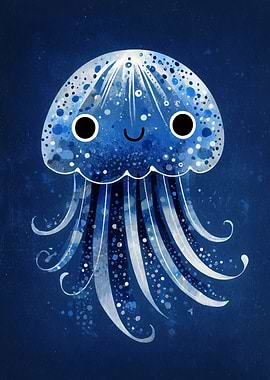 Cute Blue Jellyfish Illustration