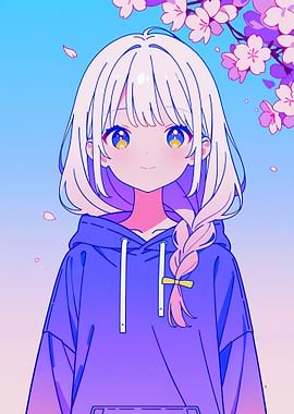 Anime Girl with Cherry Blossoms