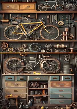 Vintage Bicycle Workshop Interior