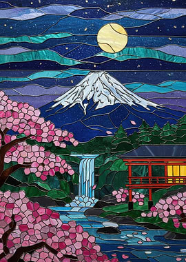 Stained Glass Japanese Mount Fuji