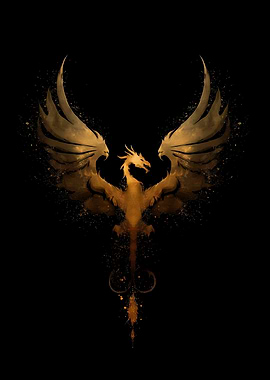 Golden Dragon on Black Background