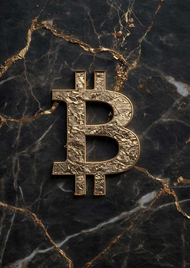 Golden Bitcoin Symbol on Marble