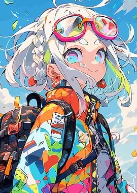 Anime Girl with Colorful Backpack