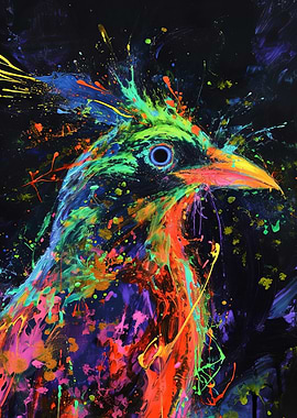 Colorful Bird Painting on Black Background
