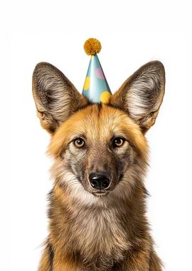 Maned Wolf with Birthday Hat Portrait