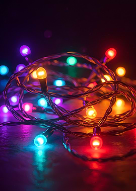 Colorful String Lights on Dark Surface