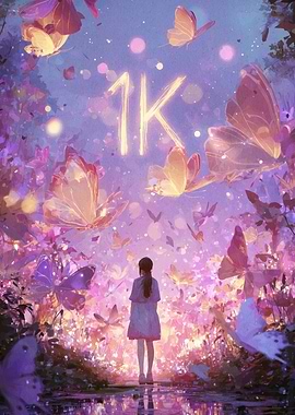 Girl in Butterfly Garden with 1K