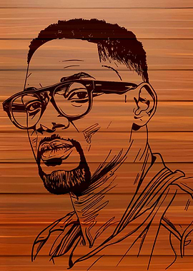 Will Smith Portrait on Wood Texture