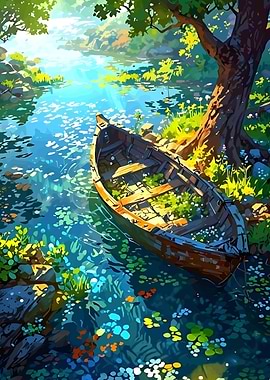 Abandoned Boat on a Sunny Riverbank