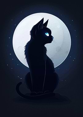 Black Cat and Moon Illustration