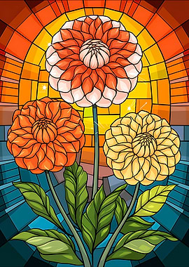 Vibrant Dahlia Floral Stained Glass