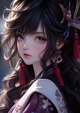 Anime Girl Portrait with Purple Eyes