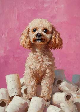 Poodle on Toilet Paper Mountain Painting | Poodle bathroom print