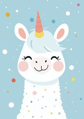 Cute Unicorn Llama Cartoon Illustration