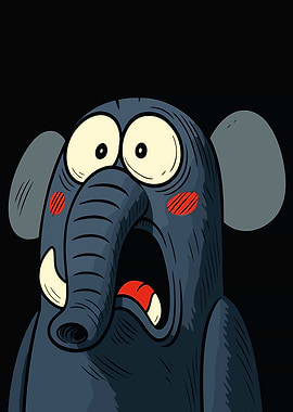 Cartoon Elephant with Shocked Expression