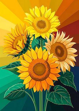 Vibrant Sunflower Bouquet Illustration