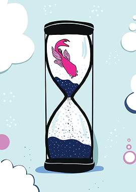 Hourglass with Pink Fish Illustration