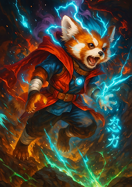 Red Panda Superhero with Lightning Powers