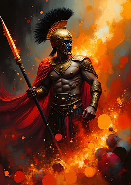 Golden Spartan Warrior with Spear