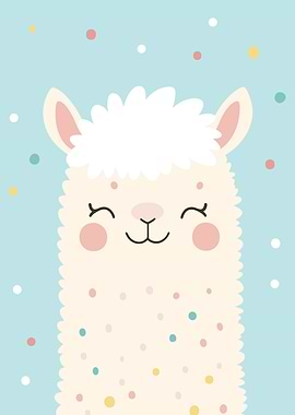 Cute Llama Portrait with Colorful Dots