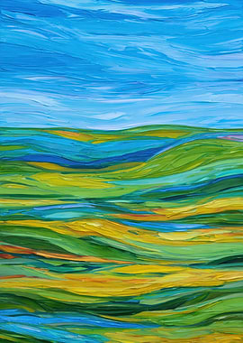 Abstract Landscape Painting with Blue Sky