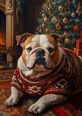 Bulldog Christmas Portrait | English Bulldog in Sweater