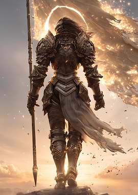 Golden Armored Warrior with Flag