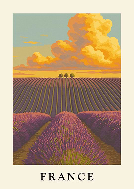France Lavender Field Landscape Art