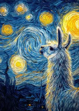 Llama in Starry Night Style