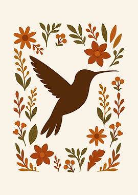 Hummingbird and Floral Frame Illustration