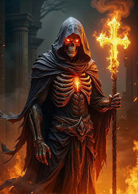 Grim Reaper with Flaming Cross Staff