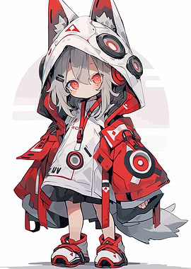 Anime Girl with Fox Hood