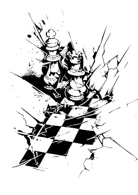 Chess Pieces on Cracked Board