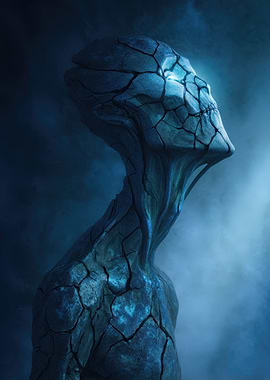 Cracked Stone Alien Figure