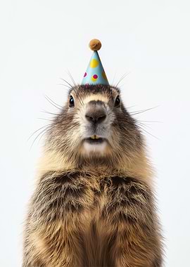 Cute Olympic Marmot with Party Hat