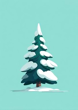 Snowy Cartoon Christmas Tree Illustration