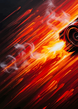 Fiery Car Wheel Speed Abstract