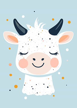 Cute Cow Illustration on Blue Background