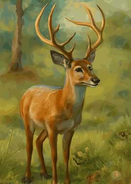 Deer in Forest Painting