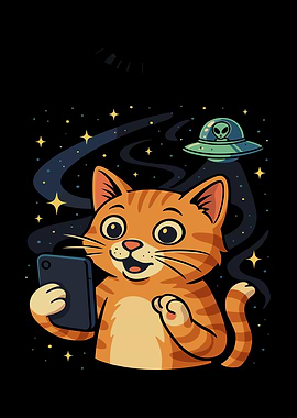 Cat taking selfie with UFO