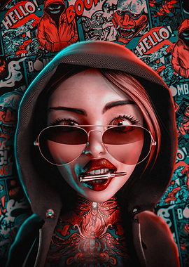 Hooded Girl with Bullet and Tattoos