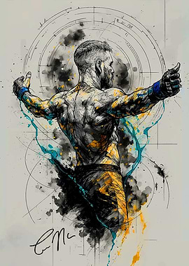 Wrestling Fighter Ink and Watercolor