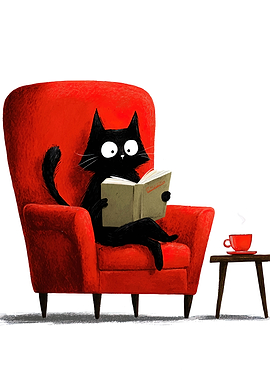 Cat Reading in Red Armchair