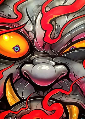 Abstract Oni Mask Graffiti Art
