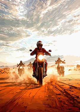Motorcycle riders in desert landscape