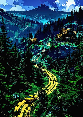 Mountain Road Trip with Yellow Car